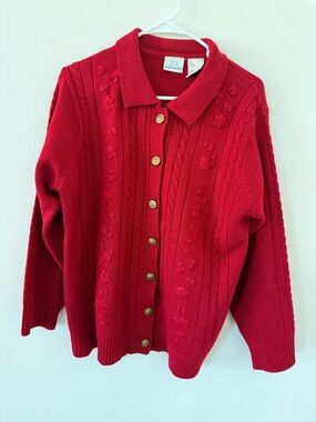 Bobbie Brooks Red Collared Button-Front Knit Cardigan
